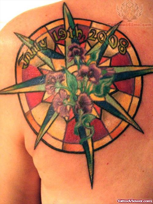 Back Shoulder Compass Tattoo