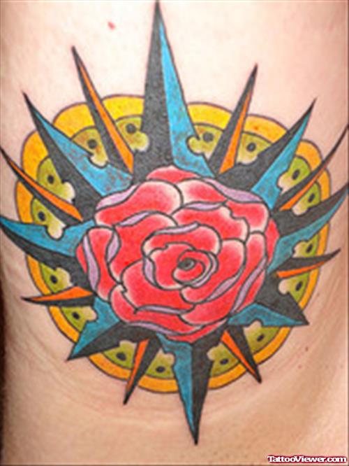 Rose And Nautical Compass Tattoo