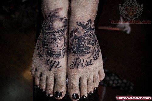 Compass And Anchor Tattoos On Feet