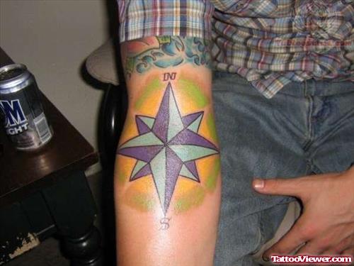 Nautical Star Compass Tattoo On Arm
