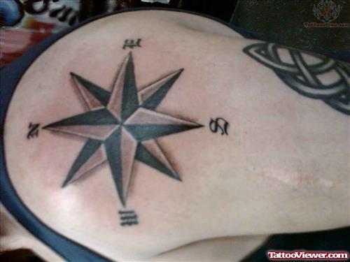 Grey Nautical Compass Tattoo