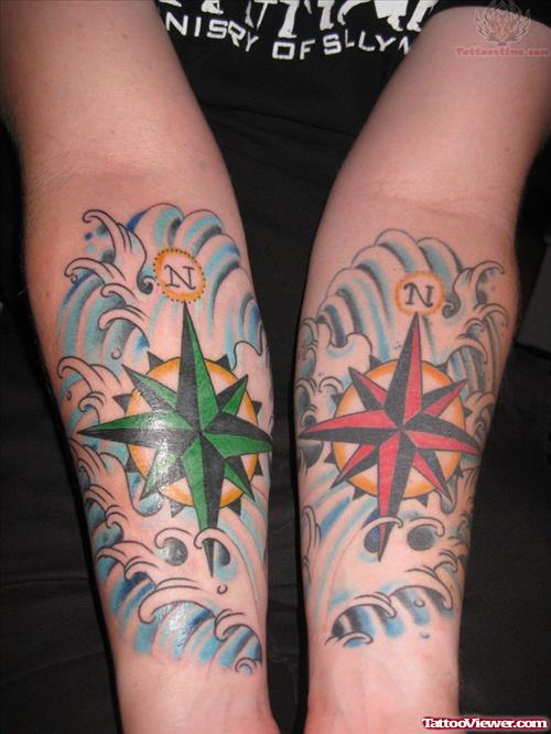 Nautical Compass Tattoos On Arms