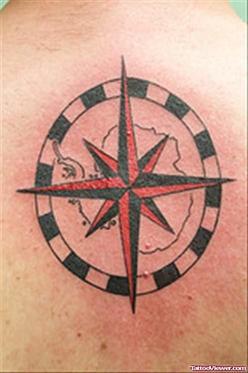Black And Red Ink Compass Tattoo