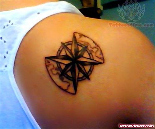 Back shoulder Nautical Compass Tattoo