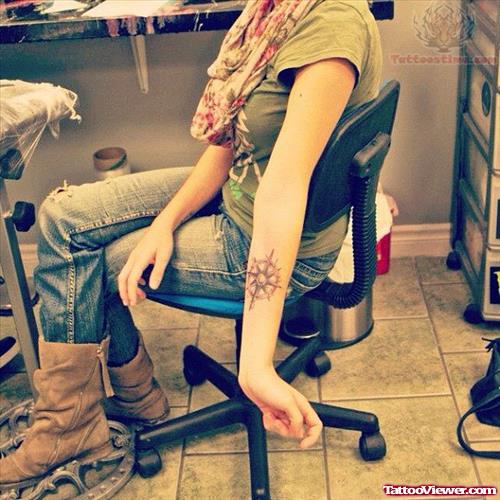 Compass Tattoo On Girl Arm