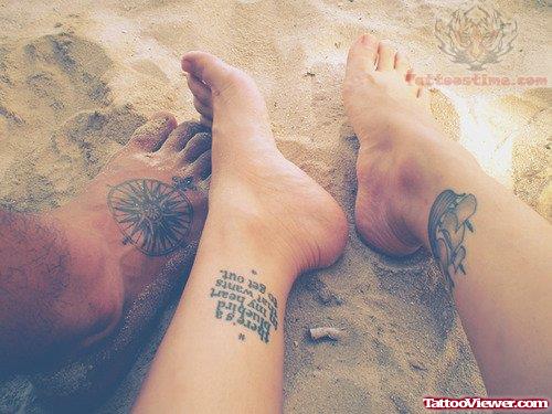Friends Compass Tattoo On Foot