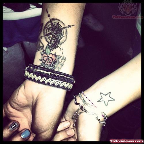 star And Compass Tattoos On Wrist