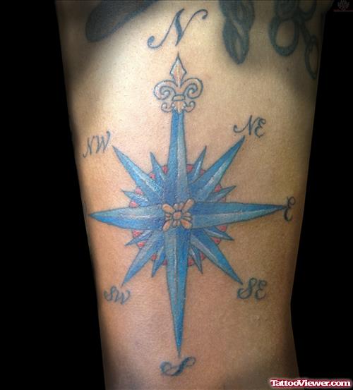 Blue Ink Compass Tattoo