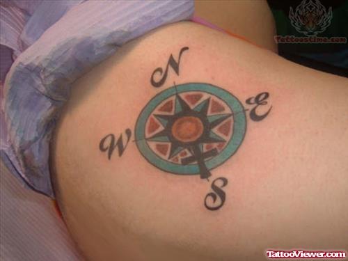 Compass Tattoo On Thigh