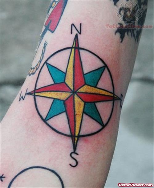 Compass Color Ink Tattoo