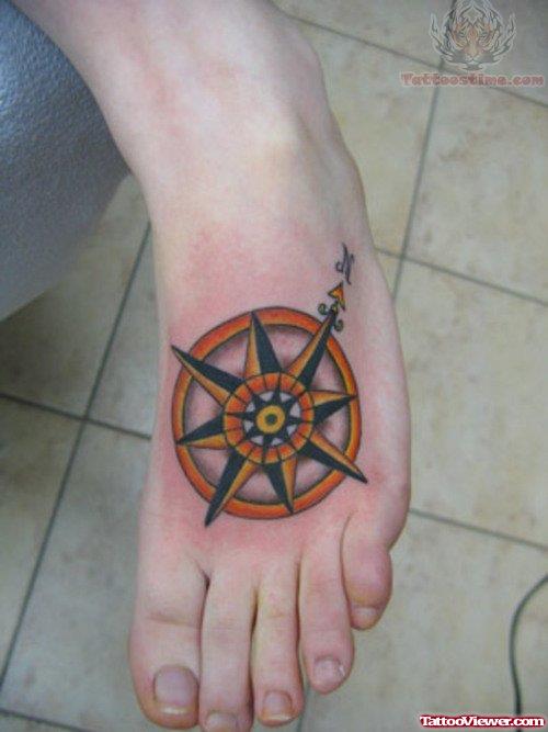 Awesome Compass Tattoo On Foot