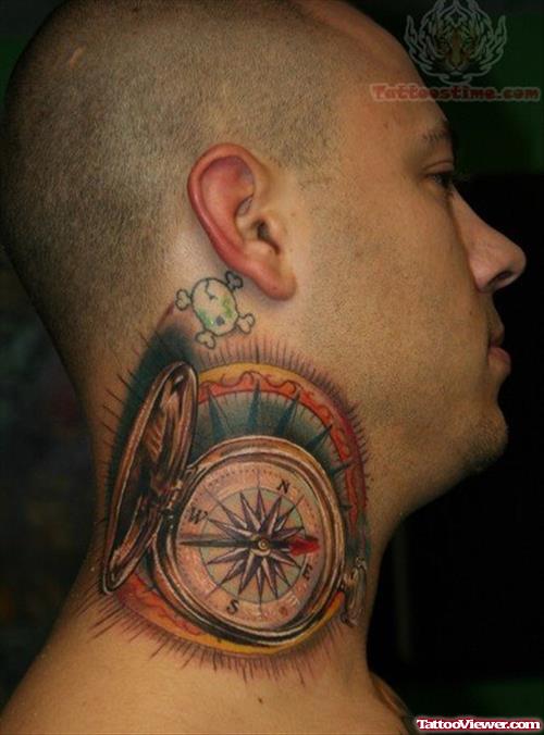 Compass Tattoo On Neck
