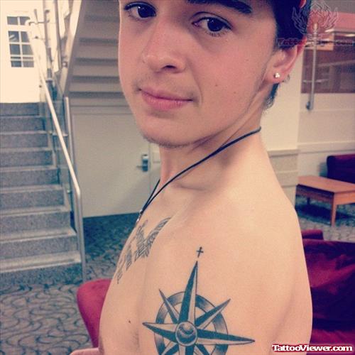 Compass Tattoo On Boy Shoulder
