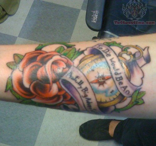 Compass Banner And Rose Tattoo
