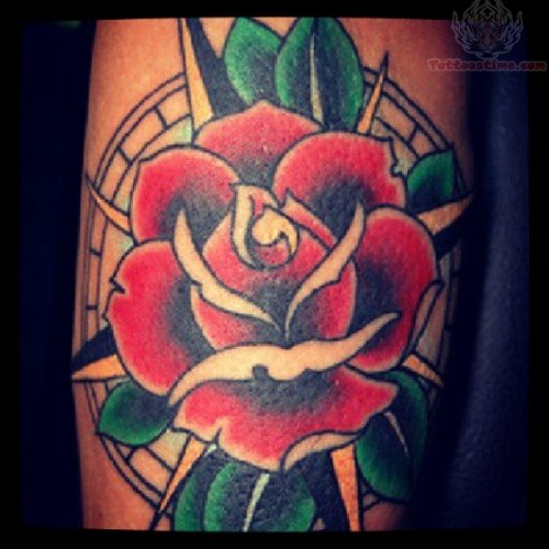 Rose in Compass Tattoo