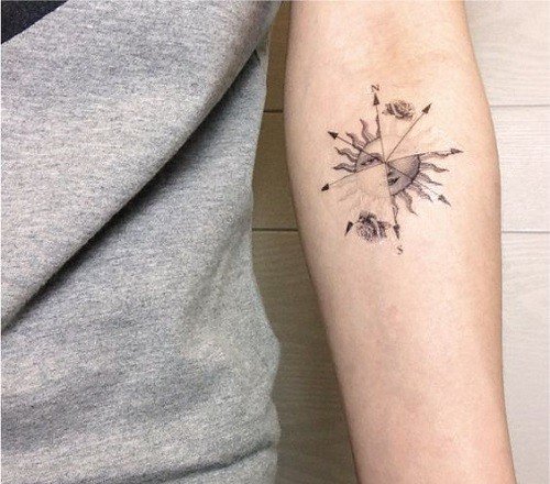 Sin In Compass Tattoo On Left Forearm