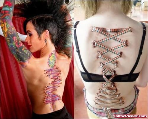 Corset Piercing Tattoo On Back For Girls