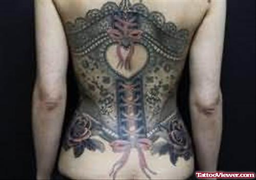 Heart Corset Tattoo Design On Back