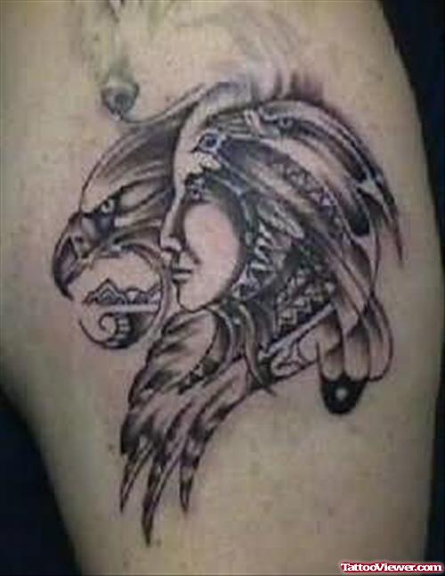 American Native & Eagle Tattoo On Shoulder