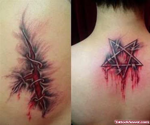 Bleeding Star Couple Tattoo