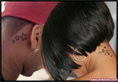 Stars Couple Tattoo On Back Neck