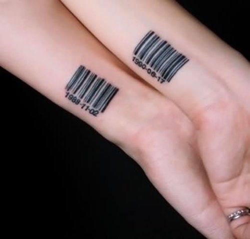 Barcodes Couple Tattoos On Wrists