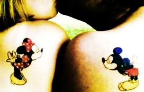 Color Ink Mickey Mouse Couple Tattoo