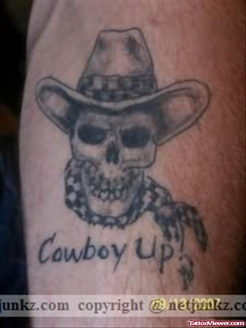 Cowboy Up Skull Tattoo
