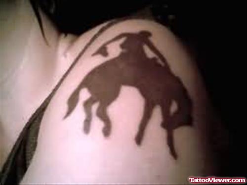 Horse & Cowboy Tattoo On Shoulder
