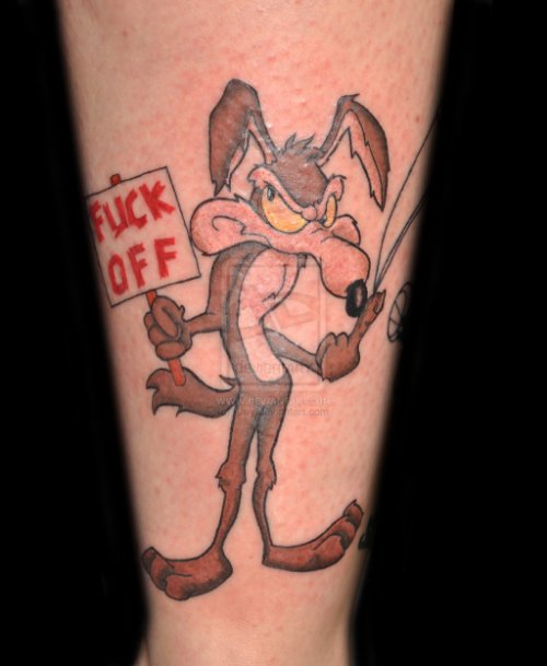 Coyote With Fuck Off Banner Tattoo