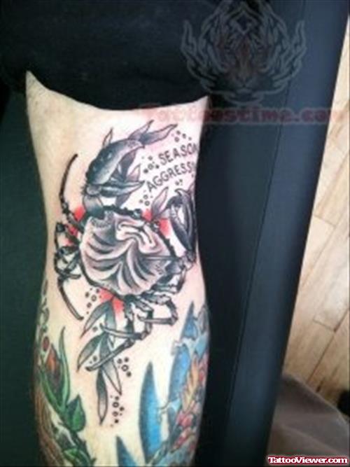 Grey Ink Crab Tattoo On Arm