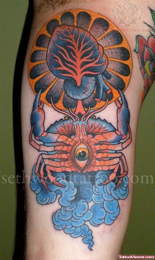 Colorful Crab Tattoo On Arm