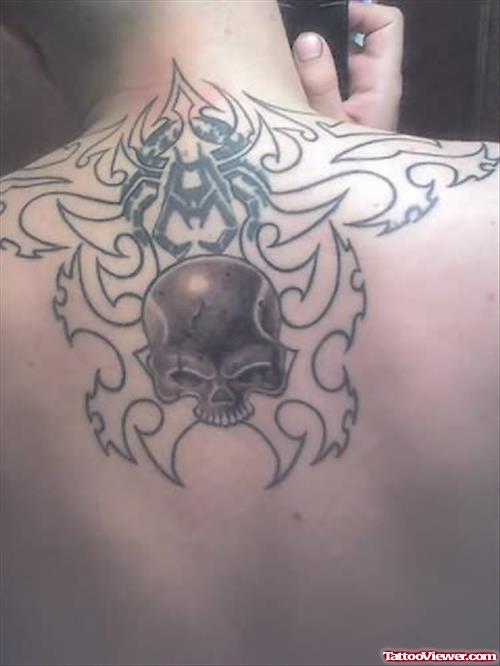 Crab And Skull Tattoo On Back