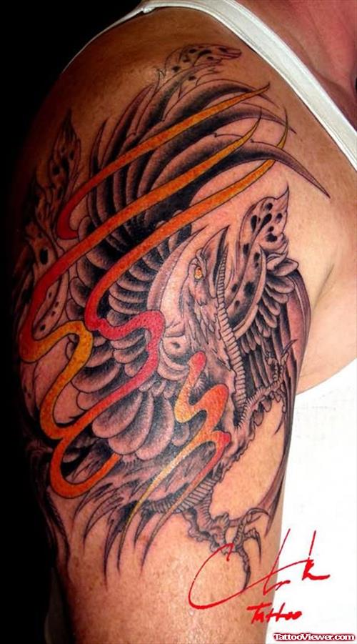 Phoenix Crab Tattoo On Shoulder
