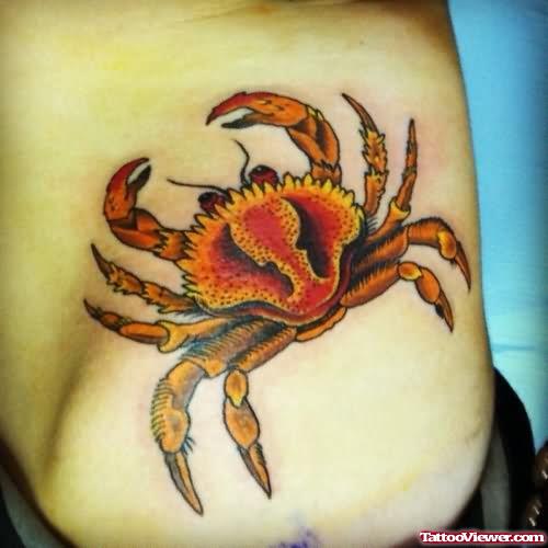 Large Crab Tattoo On Belly