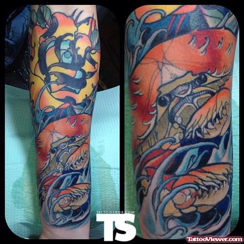 Crab Tattoo On Full Arm