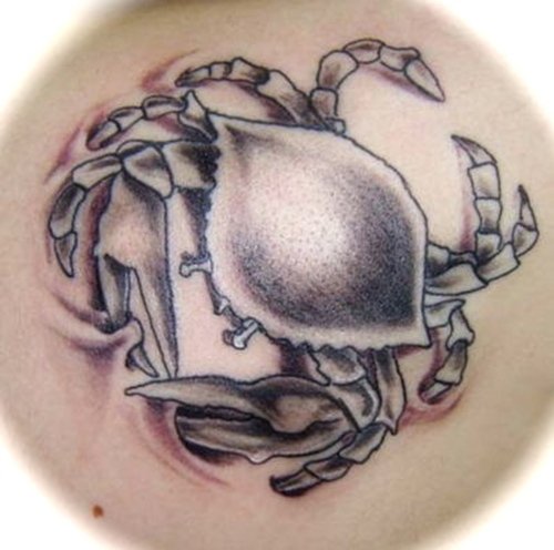 Grey Ink Crab Tattoo