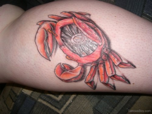 Pink Crab Tattoo On Leg