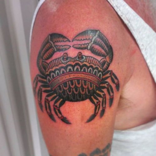 Girl Right Shoulder Crab Tattoo