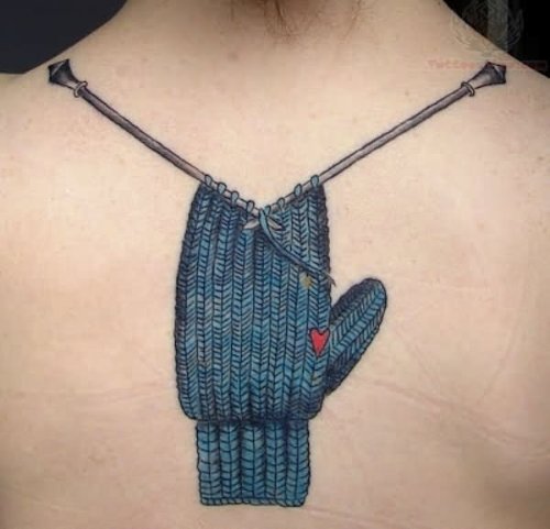 Craft Knitting Tattoo On Upperback