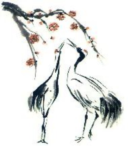 Awesome Cherry Blossom Flowers Crane Tattoos Designs