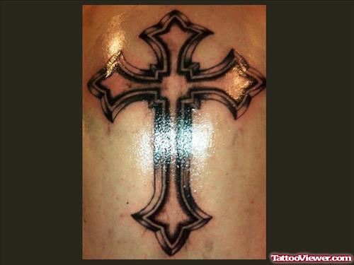 Wonderful Grey Ink Cross Tattoo