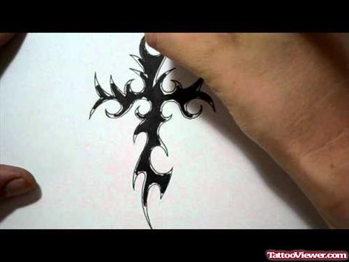 Black Tribal Cross Tattoo Design