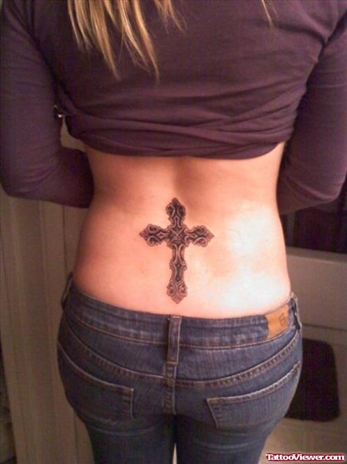 Cross Tattoo On Girl Lowerback
