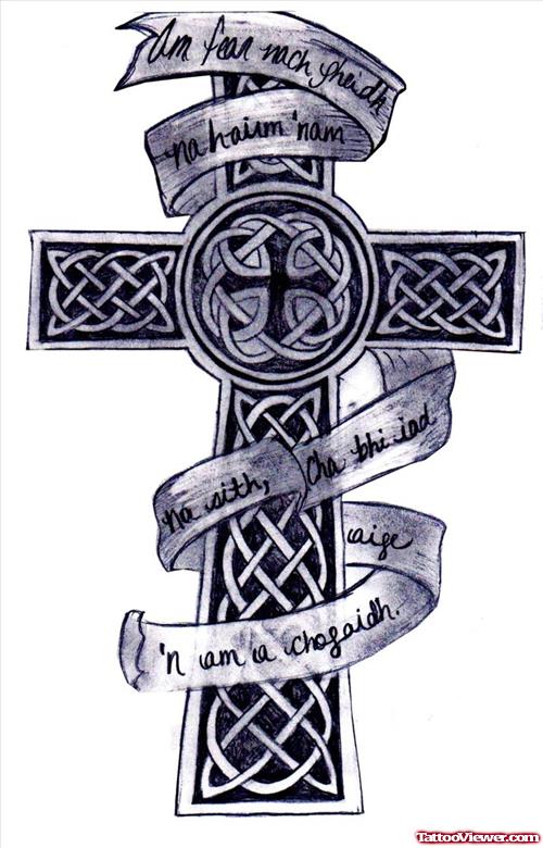 Celtic Cross And Banner Tattoo Design