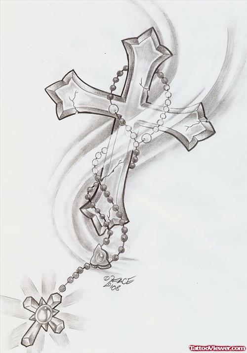 Cross And Rosary Tattoo Design