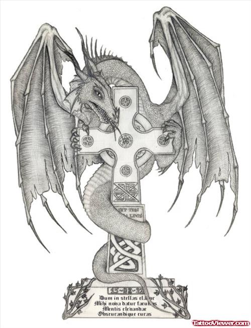 Cross And Dragon Tattoo Design