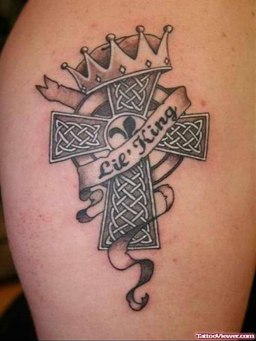 Celtic Cross With Crown Tattoo