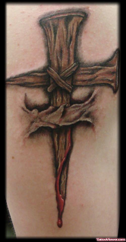 Ripped Skin Cross Tattoo