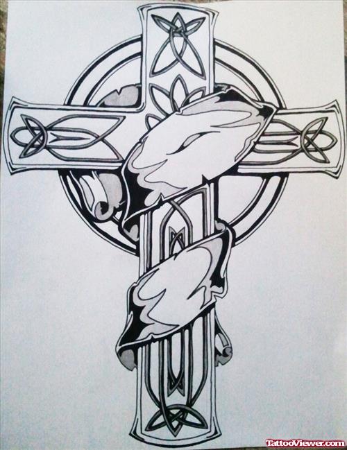 Celtic Cross With Banner Tattoo Design